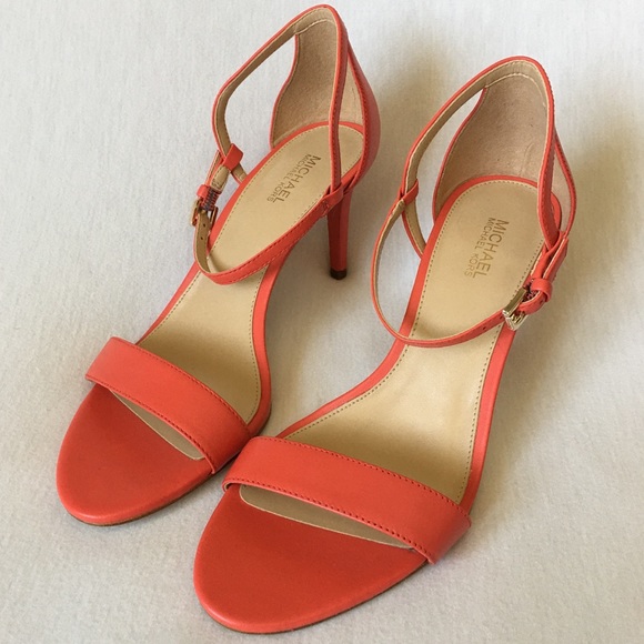 Michael Kors coral or grey leather Heel Sandals women’s grey or coral new No box - Picture 2 of 11